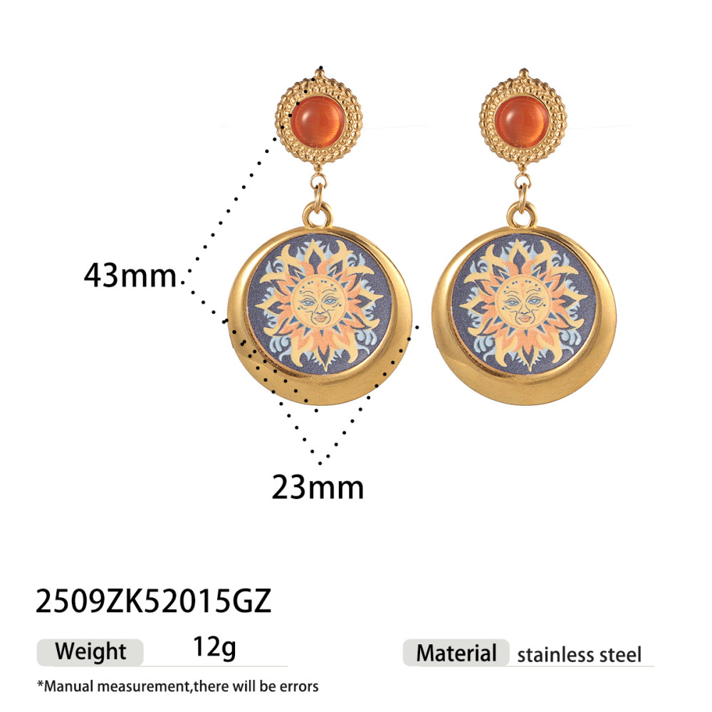1 Paire De Boucles D'Oreilles Pendantes Romantiques En Acier Inoxydable Doré, Émaillées Et Imperméables, En Forme De Fleur. 