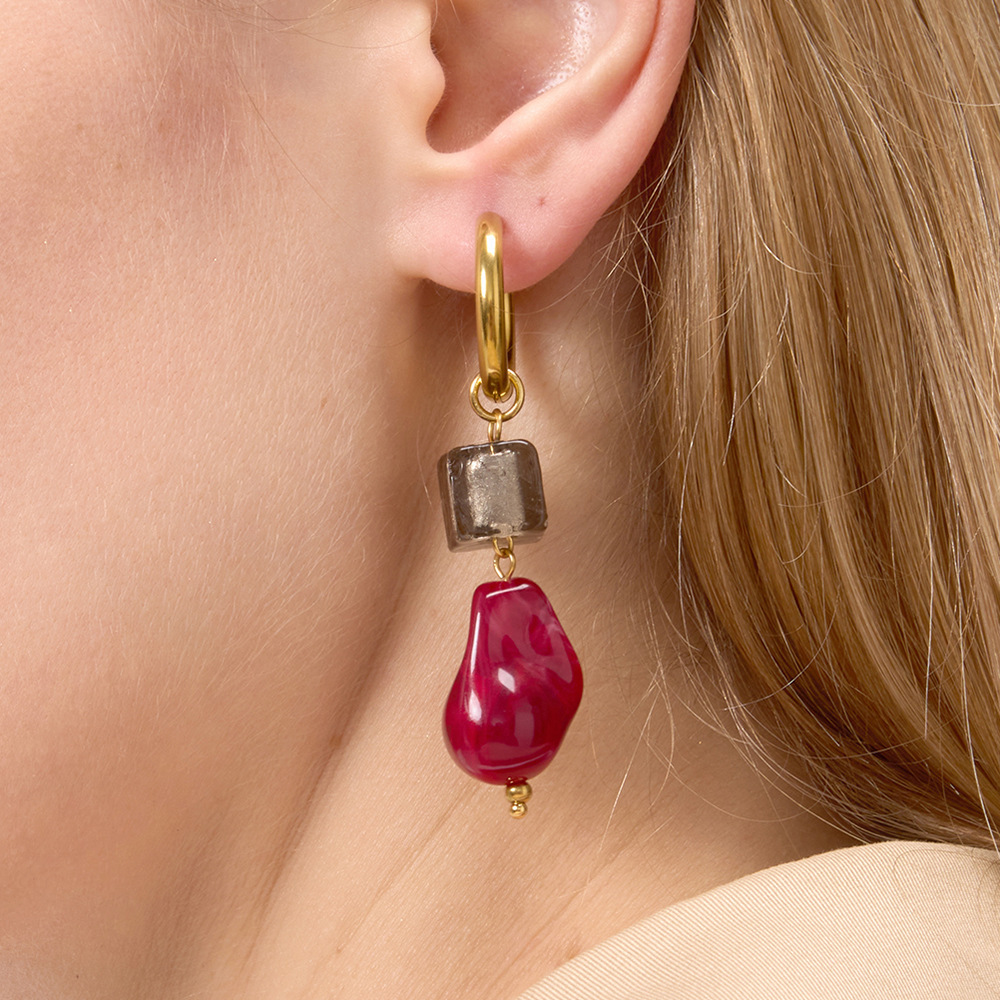 1 Paire De Boucles D'Oreilles Pendantes Vintage En Acier Inoxydable, Imperméables, Couleur Or, En Acrylique Pour Femme. Image4