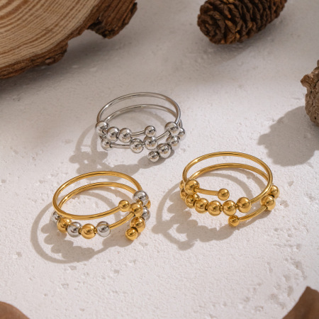 Bague statement en acier inoxydable imperméable avec perles (1 pièce)