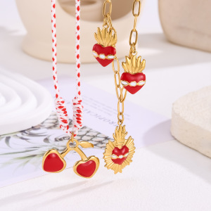 1 Collier Tressé Luxueux Pour Femme En Acier Inoxydable Rouge Cerise, Étanche h5 Image4