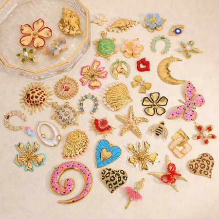 Pendentif en acier inoxydable étanche, motif nœud papillon, tortue, cercle, papillon et coquillage lune, à faire soi-même (1 pièce).