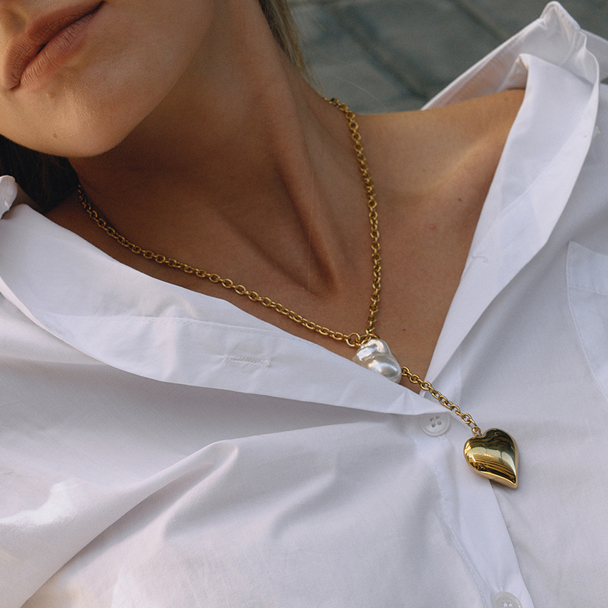 Collier Pendentif Femme En Forme De Cœur, En Acier Inoxydable Étanche, Couleur Or (1 Pièce) Image4