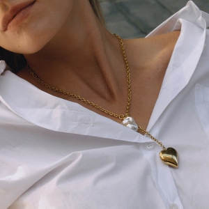 Collier Pendentif Femme En Forme De Cœur, En Acier Inoxydable Étanche, Couleur Or (1 Pièce) h5 Image4