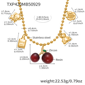 Ensembles De Bijoux Pour Femmes En Acier Inoxydable, Couleur Or, Avec Zircon Et Cerise Douce h5 