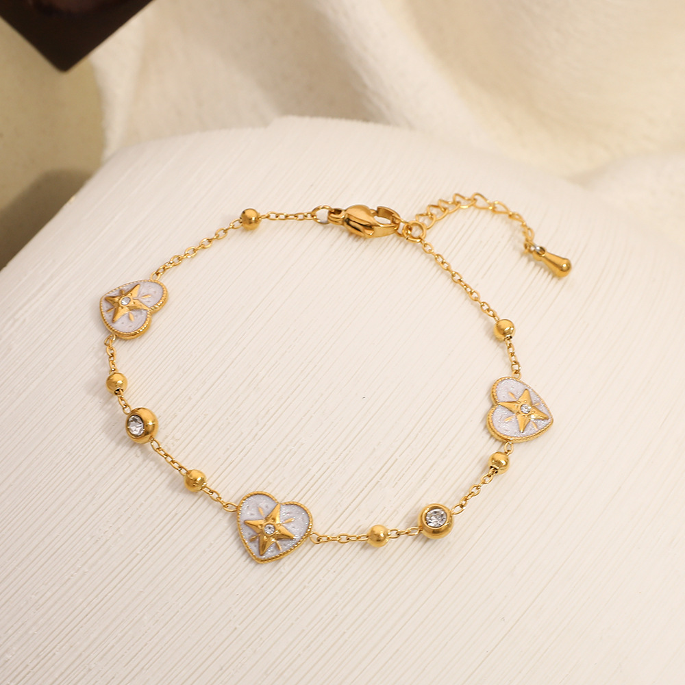Bracelet Chaîne Femme Étanche En Acier Inoxydable Avec Motif Cœur, Étoile Et Cercle (1 Pièce) h5Image3