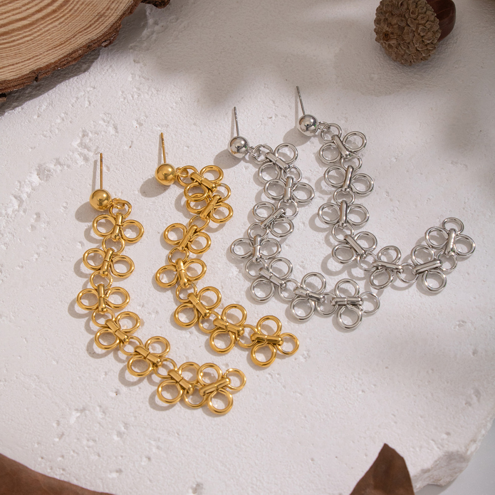 1 Paire De Boucles D'Oreilles Pendantes Romantiques En Acier Inoxydable Doré, Imperméables, À Motif Floral. Image2