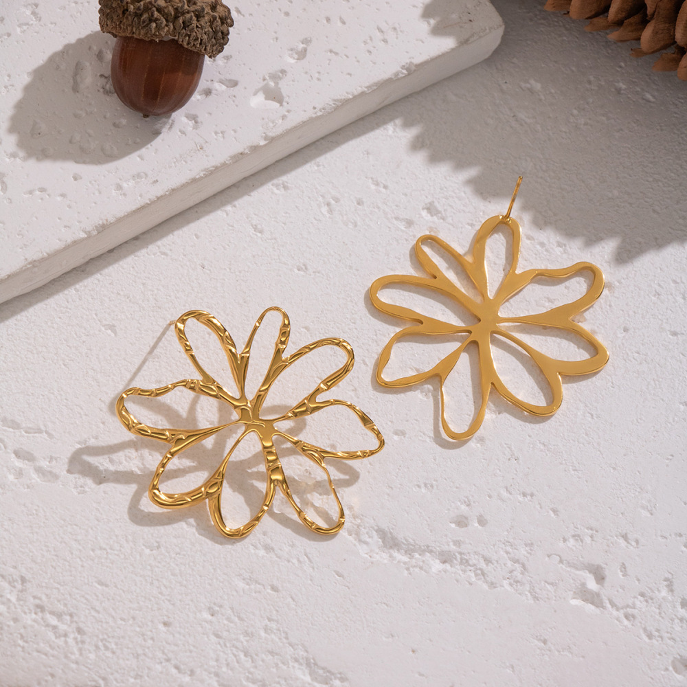 1 Paire De Boucles D'Oreilles À Clous En Acier Inoxydable Doré, Imperméables, En Forme De Fleur Image3