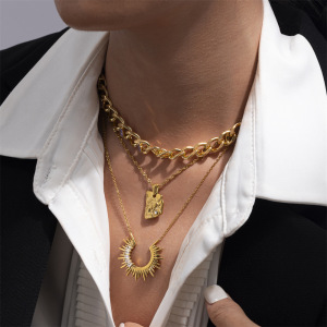 Collier Pendentif En Forme De Soleil, En Acier Inoxydable Étanche, Couleur Or, Avec Zircon. h5 Image2