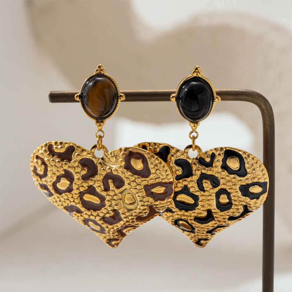 1 Paire De Boucles D'Oreilles Pendantes En Acrylique Doré, En Acier Inoxydable Étanche, En Forme De Cœur Image3