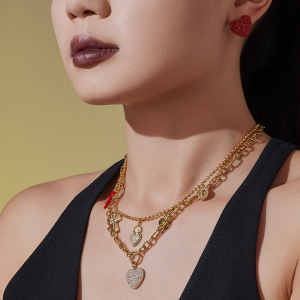 Ensembles De Bijoux Pour Femmes En Acier Inoxydable Doré, Imperméables, En Forme De Cœur, Avec Zircon Et Pendentif En Forme De Cœur h5 Image4