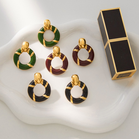 1 paire de boucles d'oreilles puces vintage rondes en acier inoxydable étanche couleur or pour femme
