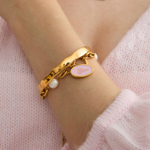 Bracelet À Breloques Pour Femme, En Acier Inoxydable, Étanche, Couleur Or, Avec Une Jolie Clé (1 Pièce). h5 Image5