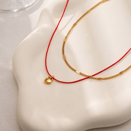 Collier à plusieurs rangs pour femme, en acier inoxydable doré, motif cœur romantique (1 pièce) 2