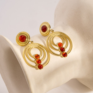 Boucles D'Oreilles Pendantes Pour Femme, Style Rétro Simple, Rondes, En Acier Inoxydable Étanche (1 Paire) h5 Image2