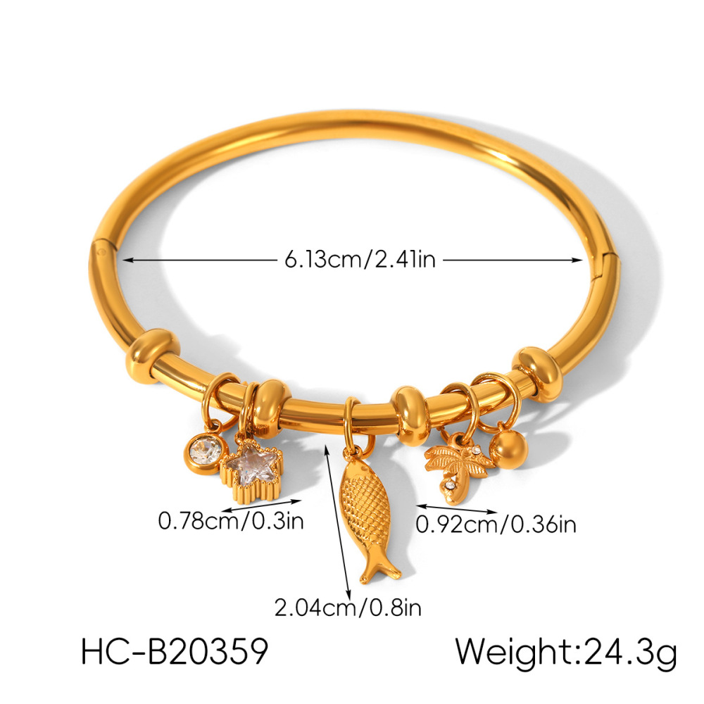 Bracelet Pendentif Poisson En Acier Inoxydable Étanche Couleur Or (1 Pièce) Image2