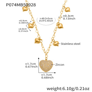 Collier Pendentif Femme En Acier Inoxydable Étanche, Orné D'Un Cœur Étincelant Et De Zircon, Avec 1 Pièce De Pierres Précieuses. h5 Image2
