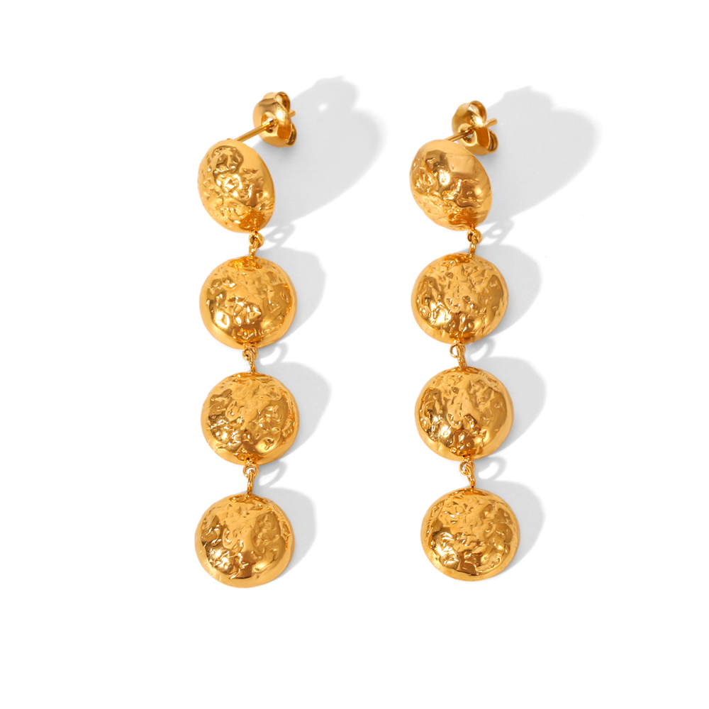 Boucles D'Oreilles Pendantes Sphériques À Pompon, En Acier Inoxydable Doré, Imperméables, Avec Motif Martelé (1 Paire). 