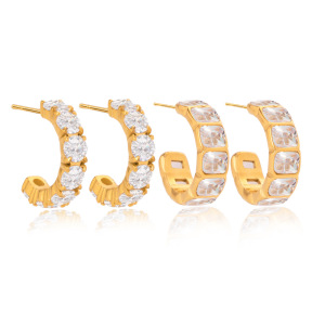 1 Paire De Boucles D'Oreilles Créoles Luxueuses Pour Femme, En Acier Inoxydable Doré Étanche, Ornées De Zircon. h5 Image7