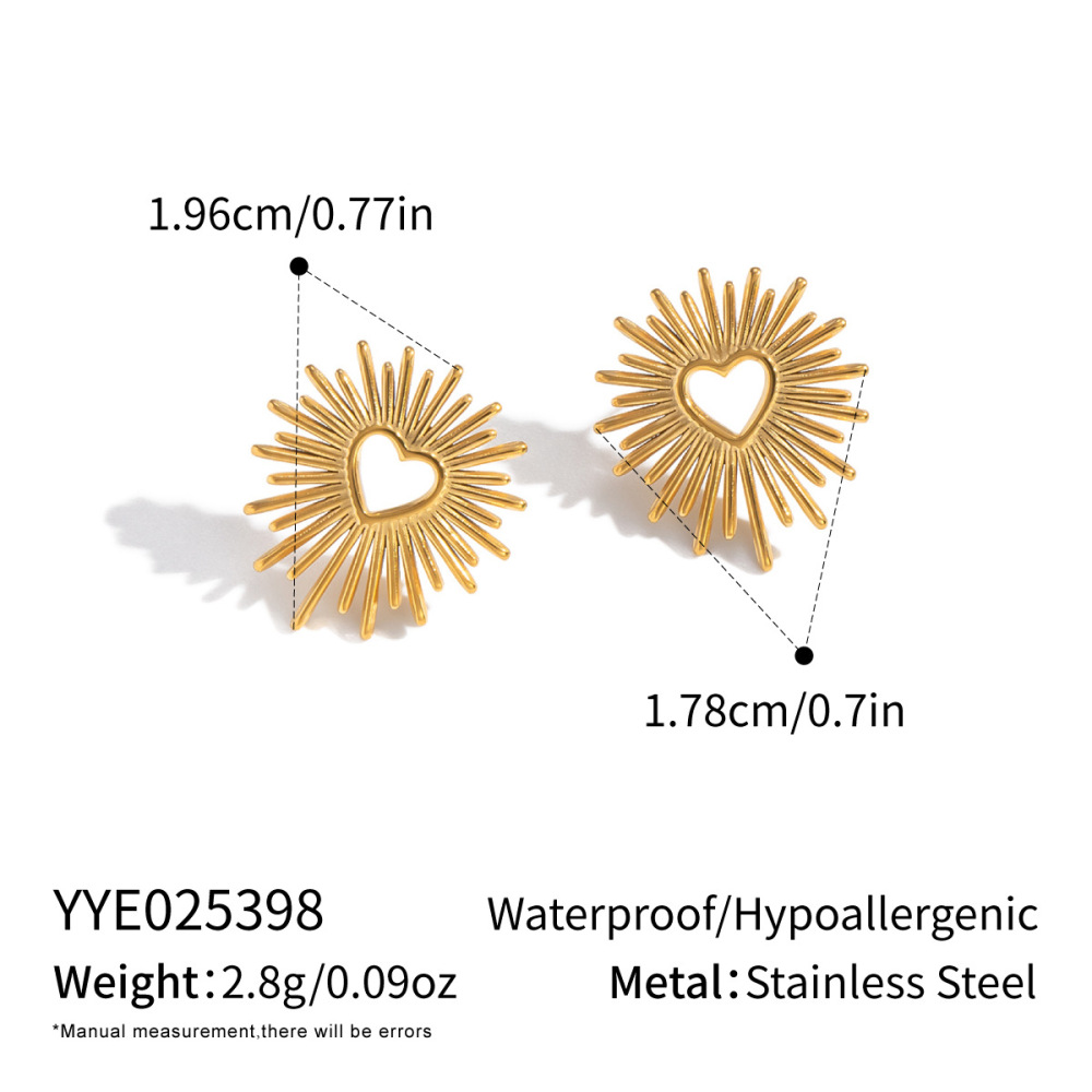 1 Paire De Boucles D'Oreilles Puces Rétro En Forme De Cœur, En Acier Inoxydable Étanche, Couleur Or 