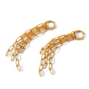 Boucles D'Oreilles Pendantes À Chaîne Et Pompon, En Acier Inoxydable Étanche, Couleur Or (1 Paire). h5 