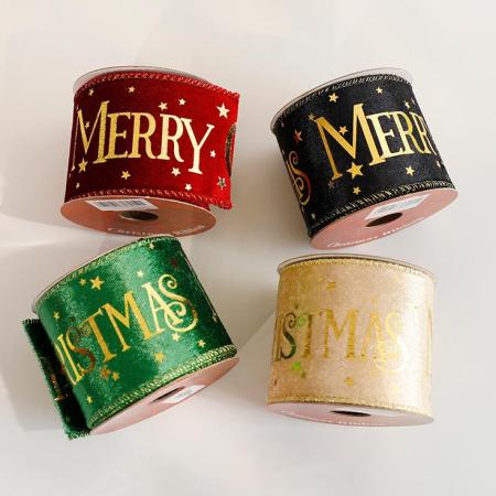 Ruban de velours doré à motifs de Noël (1 pièce) - Fournitures de fête