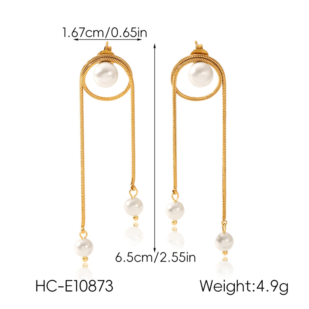 Boucles D'Oreilles Pendantes À Pompon En Acier Inoxydable Étanche Couleur Or Avec Perles (1 Paire) Image2