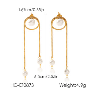 Boucles D'Oreilles Pendantes À Pompon En Acier Inoxydable Étanche Couleur Or Avec Perles (1 Paire) h5 Image2