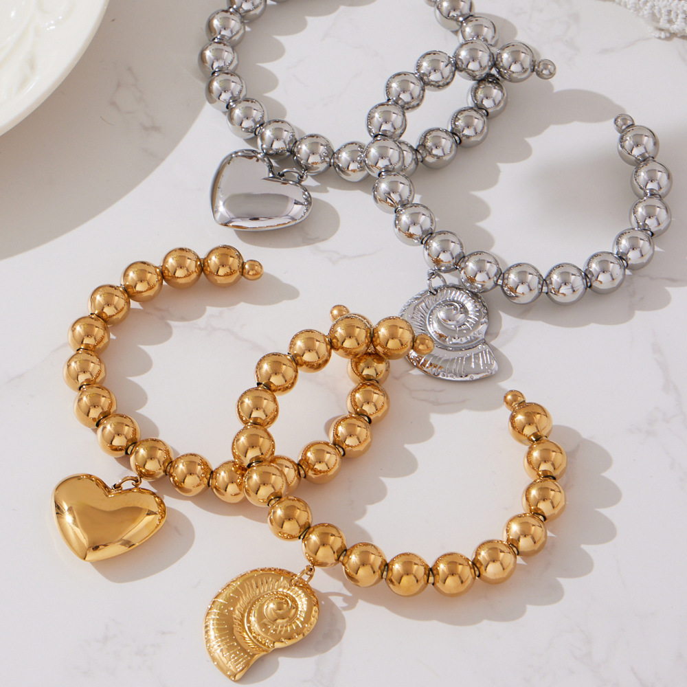 Bracelet Manchette Pour Femme, 1 Pièce, Perles En Forme De Cœur, Coquillage, Acier Inoxydable, Étanche, Couleur Or h5Image2