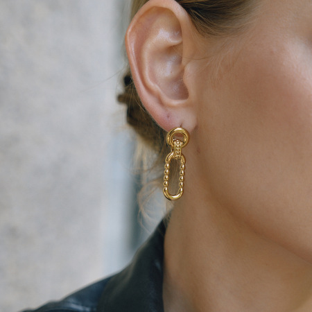 Boucles d'oreilles pendantes classiques rondes en acier inoxydable étanche, couleur or, pour femme (1 paire)
