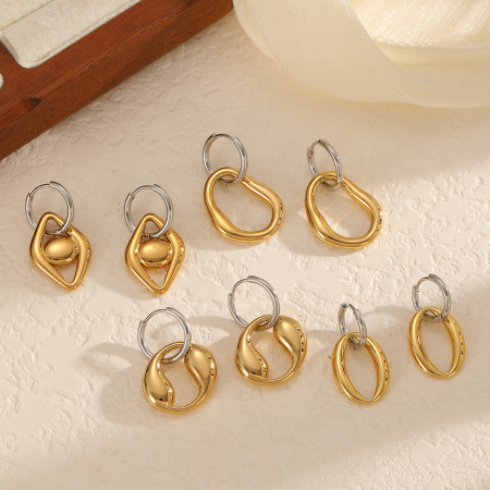 1 paire de boucles d'oreilles pendantes en acier inoxydable imperméable, de forme irrégulière et de couleurs assorties 2