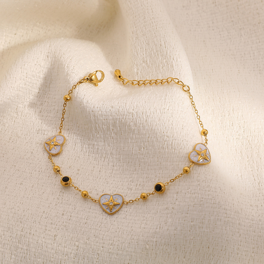 Bracelet Chaîne Femme Étanche En Acier Inoxydable Avec Motif Cœur, Étoile Et Cercle (1 Pièce) h5Image2