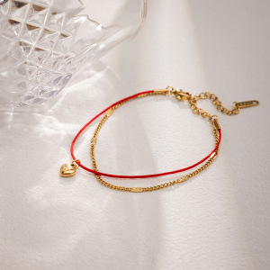 Bracelet À Breloques Romantique En Forme De Cœur, En Acier Inoxydable Étanche, Couleur Or, Pour Femme (1 Pièce). h5 Image2
