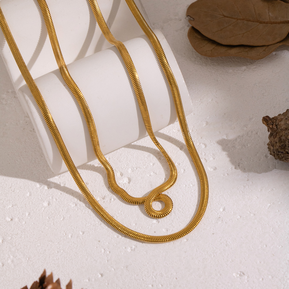 Collier À Plusieurs Rangs En Acier Inoxydable Doré, Étanche, Composé D'Une Seule Chaîne. Image3