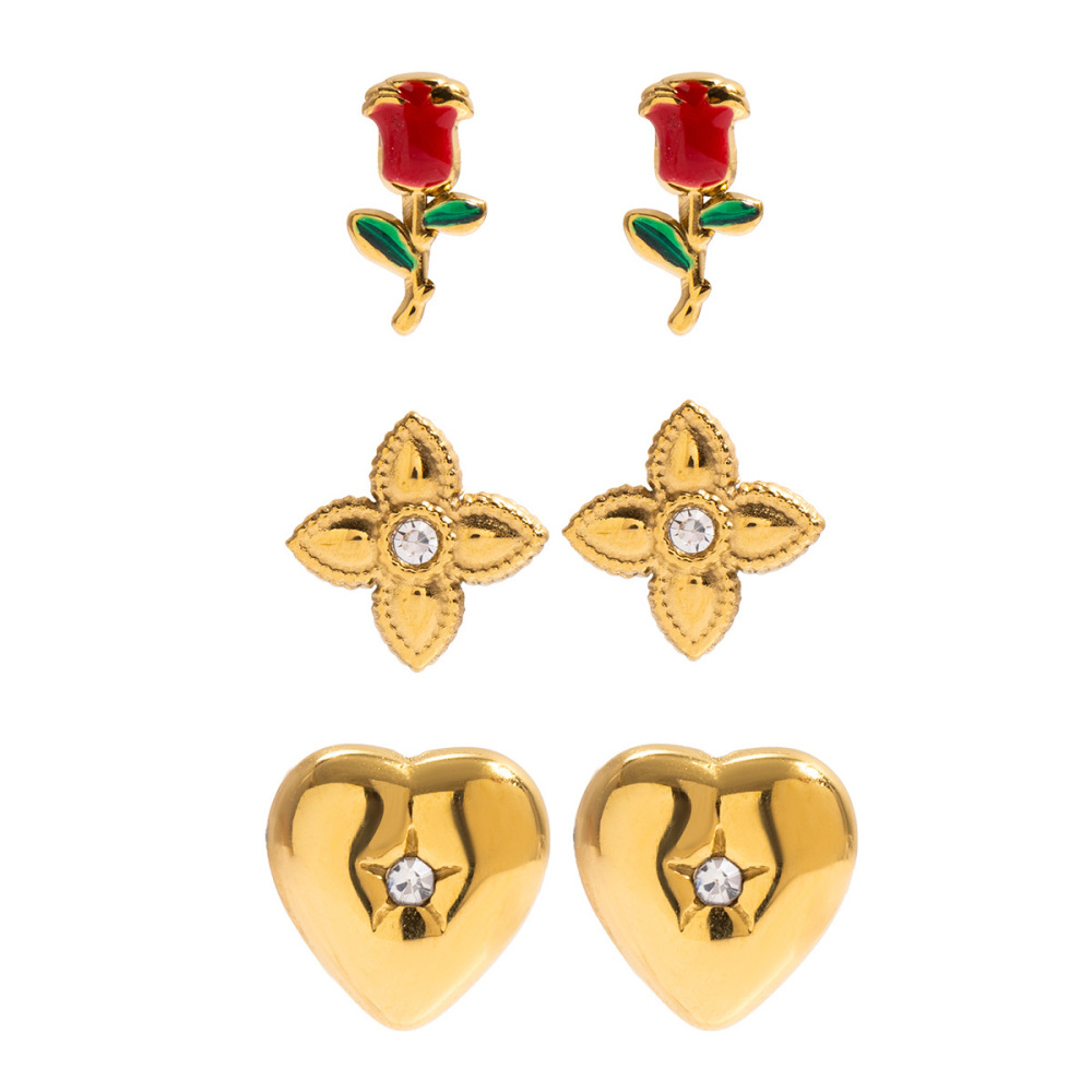 1 Paire De Boucles D'Oreilles Sweet Rose En Acier Inoxydable Étanche Couleur Or Pour Femme