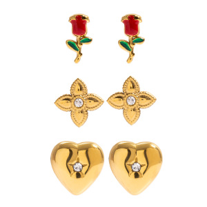 1 Paire De Boucles D'Oreilles Sweet Rose En Acier Inoxydable Étanche Couleur Or Pour Femme h5
