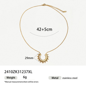 Collier Pendentif En Forme De Soleil, En Acier Inoxydable Étanche, Couleur Or, Avec Zircon. h5