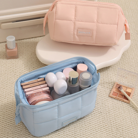Trousse de maquillage matelassée à carreaux de couleur unie, 1 pièce