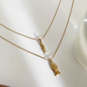 Collier Pendentif En Acier Inoxydable Doré, 1 Pièce, En Forme De Poisson h5 Image5