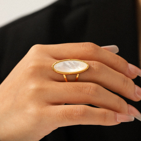 Bague simple en acier inoxydable étanche couleur or, style coquillage (1 pièce) 2