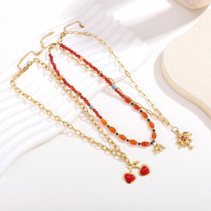 Collier Pendentif Femme En Acier Inoxydable Étanche, Motif Cœur Cerise, 1 Pièce, Série Rouge h5 Image4