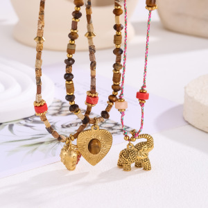 Collier Avec Pendentif Éléphant Classique En Pierres Naturelles Pour Femme, 1 Pièce h5 Image3