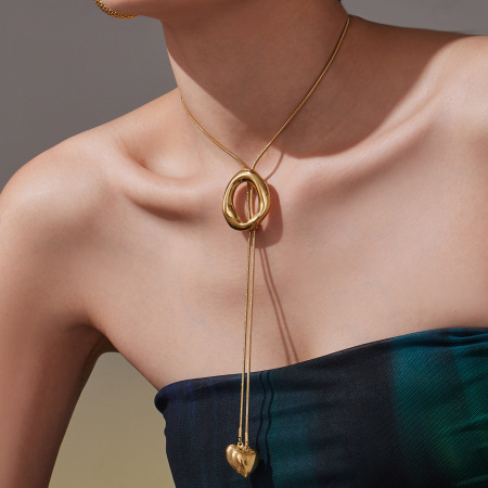 Collier pendentif minimaliste rond en acier inoxydable étanche couleur or pour femme (1 pièce)