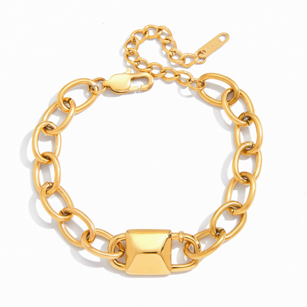 Ensembles De Bijoux Pour Femmes Modern Lock En Acier Inoxydable Étanche Couleur Or