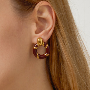 1 Paire De Boucles D'Oreilles Puces Vintage Rondes En Acier Inoxydable Étanche Couleur Or Pour Femme h5 Image4