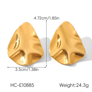 1 Paire De Boucles D'Oreilles À Clous En Acier Inoxydable Doré, Imperméables, De Forme Irrégulière Et À Motif Martelé h5 Image2