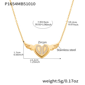 Collier Pendentif Femme Romantique En Acier Inoxydable, Couleur Or, Motif Cœur Et Balançoires (1 Pièce) h5 Image2