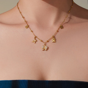 Collier Pendentif Femme En Acier Inoxydable Doré, Motif Phalaenopsis, 1 Pièce h5 Image5