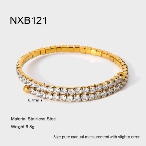 Bracelet Manchette De Luxe En Acier Inoxydable, Étanche, Couleur Or, Orné De Zircon (1 Pièce). h5 
