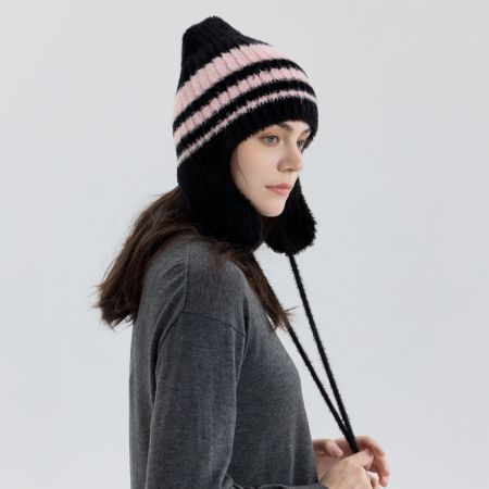 Bonnet tricoté en nylon à rayures rétro 1 pièce 2