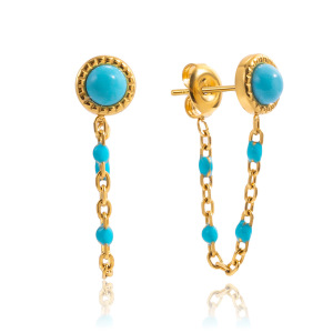 Boucles D'Oreilles Puces Classiques Pour Femme, En Acier Inoxydable, Couleur Or, Avec Chaîne En Calaïte (1 Paire). h5